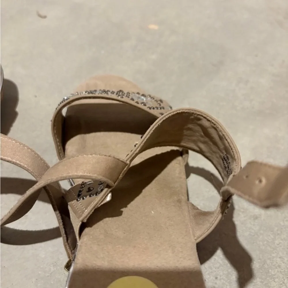 Jasmine‎ Tan Wedge Sandals Embellished Studded Ankle Strap Women's Size 9W